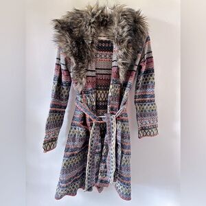 ANTHROPOLOGIE Angel of the North FAUX FUR SWEATER CARDIGAN COAT POCKETS Sz S